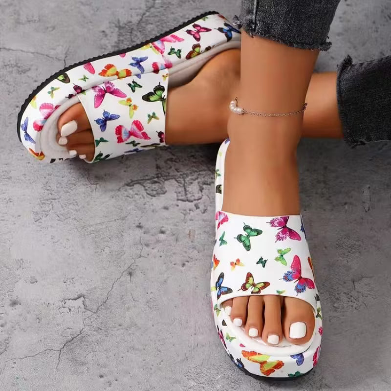 Summer Fashion New Style Thick Soled Anti-slip Flower Butterfly Pattern Women's Outdoor Casual One-strap Beach — view 13