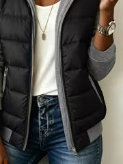 Women's Fashion Patchwork Color-Block Quilted Jacket, Long Sleeve Hooded Winter Jacket, an Essential for Autumn — view 4