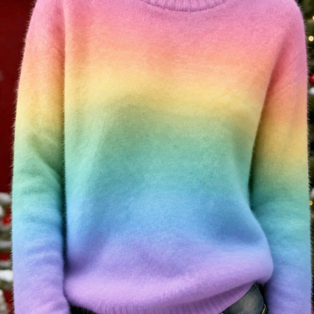 Women' Loose Fit Rainbow Stripe Sweater - Multicolor