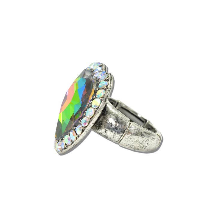 Western Faceted Heart Rhinestone Stretch Ring — view 2