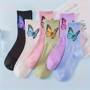 6 Pairs of Women'S Butterfly Print Mid-Calf Socks in a Variety of Colors. Made from Soft, Stretchy Fabric, They — view 1