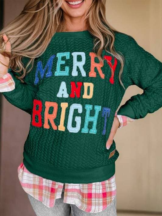 Festive Quilted “Merry and Bright” Sweatshirt For Boutique S