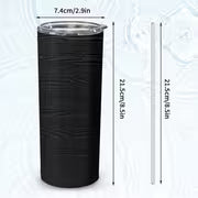 1pc 20oz Black Wood Grain Stainless Steel Insulated Travel Mug with Lid, Leakproof BPA Free, Keeps Drinks Hot & — view 3