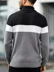JANE DRESSINGLOG Men's Business and Leisure Style Half High Collar Color Blocked Twisted Flower Knitted Sweater — view 5