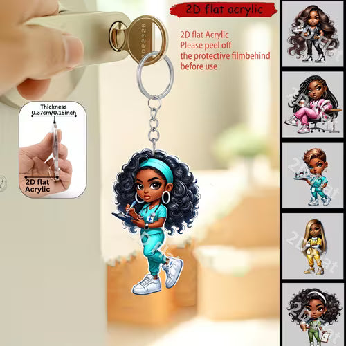 NURSE Day Pink Beaded Keychain with Tassel Charm, Bag Charm, Key and Car Key Anti-Loss Accessory, Gift for — view 127