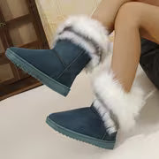 Women'S Winter Thick faux fur-Trimmed Snow Boots, Sandblasted, Warm Mid-Calf Boot, Multi-Color Fringe Trim — view 4
