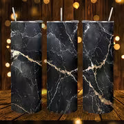 1pc 20oz Black Marble Golden Vein Stainless Steel Insulated Tumbler with Lid, Leakproof BPA Free Travel Coffee — view 1