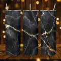 1pc 20oz Black Marble Golden Vein Stainless Steel Insulated Tumbler with Lid, Leakproof BPA Free Travel Coffee — view 1