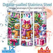 1pc of a 20 Oz Stainless Steel Insulated Tumbler Featuring an Adorable Gingerbread And Christmas Tree Gift Box — view 8