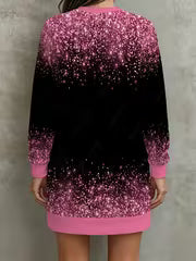 Black And Pink Gradient Sequined Starry Print Round Neck Long Sleeve Sweatshirt Women'S Comfortable — view 3