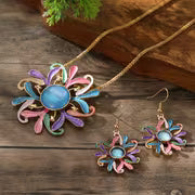 [Ideal Gift] 1 Set/2pcs Women's Colorful Enamel Flower Jewelry Set, Sun Flower Pendant Necklace And Earrings — view 3