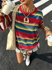 Dopamine Colorful Striped Women'S T-Shirt Spring Summer Autumn Casual Short Sleeve — view 1