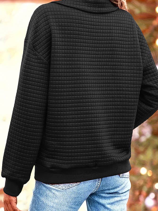 Plain Waffle Knit Collar Button Pullover Sweatshirt ZK955