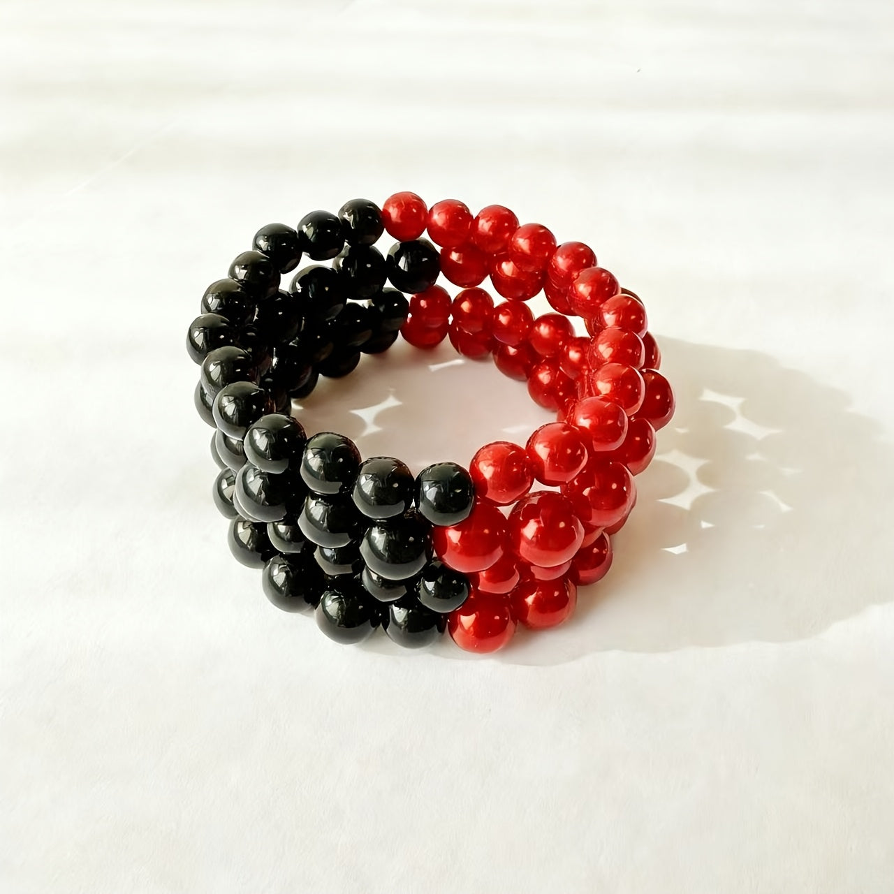 4pcs Fashion Simple Black and White Beaded Elastic Bracelets for Women's Daily Wear