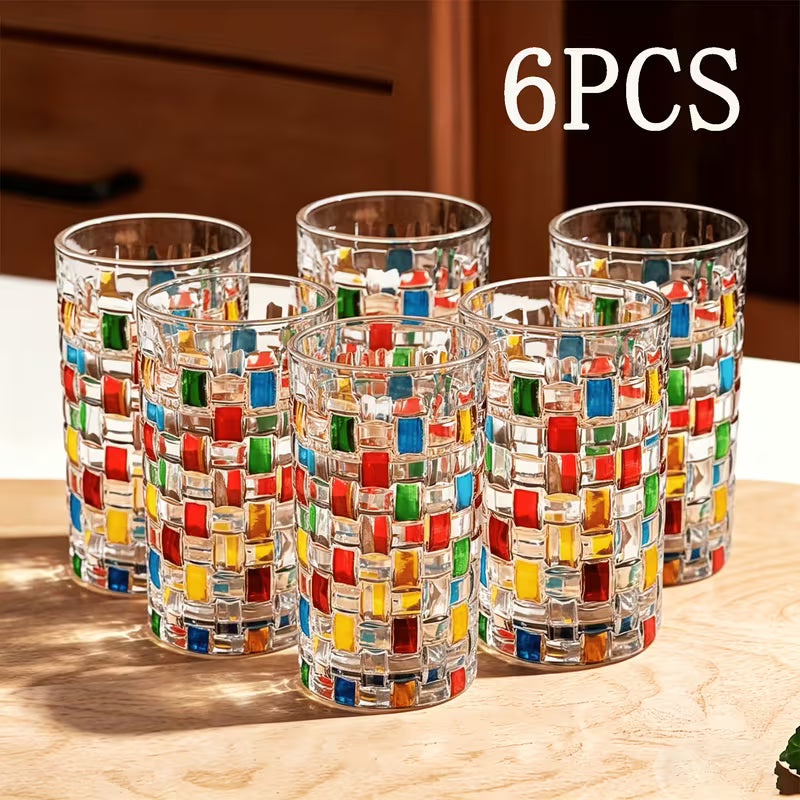 6pcs Hand-Painted Glass Woven Cups with Lip-Friendly Rim & Colorful Square Lattice - Suitable for Water — view 12
