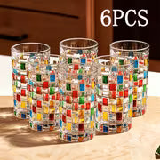 6pcs Hand-Painted Glass Woven Cups with Lip-Friendly Rim & Colorful Square Lattice - Suitable for Water — view 2