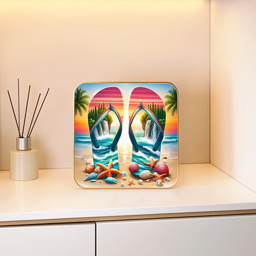 New Arrival! 5D Diamond Painting | A Pair of Flip-Flops Featuring a Full Seaside Landscape Print on The Straps | Full-Round Diamond Art Design | 2D Flat (Frameless) | Full-Drill Handcrafted Kit (Includes Complete Tool Set) | Art Decor | Cartoon Them