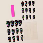24pcs Matte Black Rainbow Candy Almond-Shaped Fake Nails, Pure Black Matte Base with Colorful Spiral Lollipop — view 3