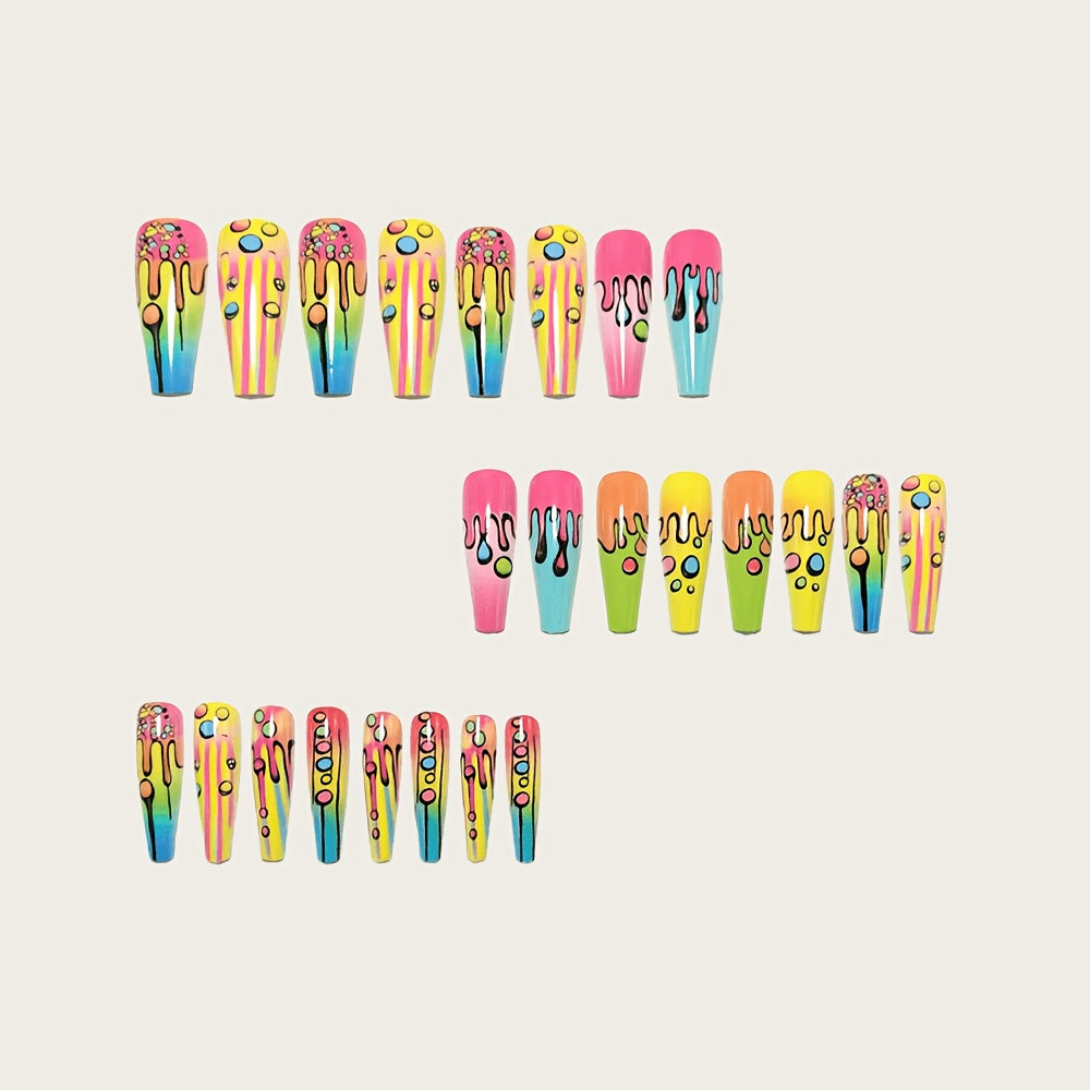 24pcs Long-Style Ballet Type Nail Polish - Fluorescent Melting Dopamine Nail Polish - Wearable Nail Art - Wearable Fake Nails - Y2K Tough Press-On Nails - High-Gloss Nail Stickers - Detachable Nail Stickers