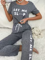 Letter Graphic Tie Waist Lounge Set Outfit — view 1