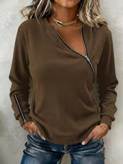 Plus Size, A Stylish and Edgy Long-sleeve Top with a Slanted Zipper Design. This Versatile T-shirt Features a — view 8
