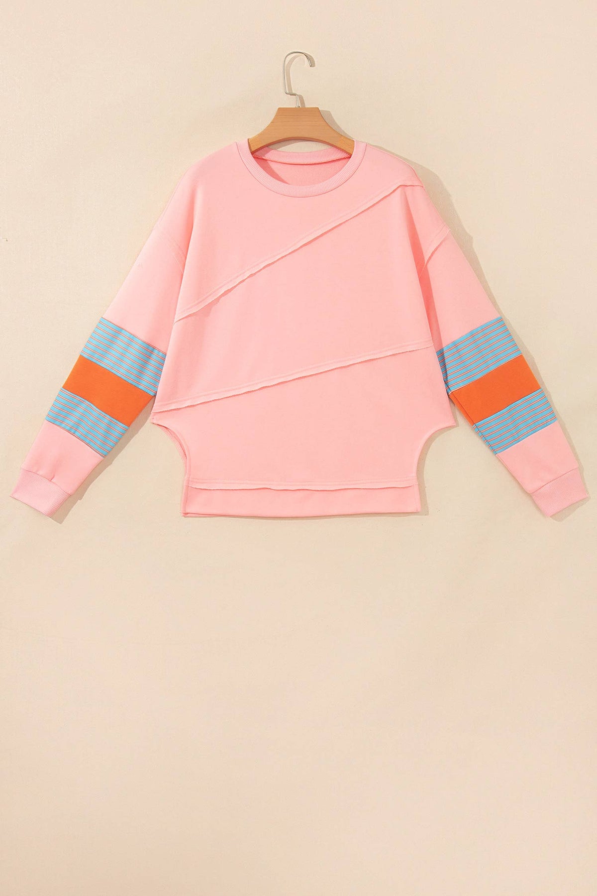 PRETTY BASH Stripe Colorblock Patchwork Long Sleeve Blouse
