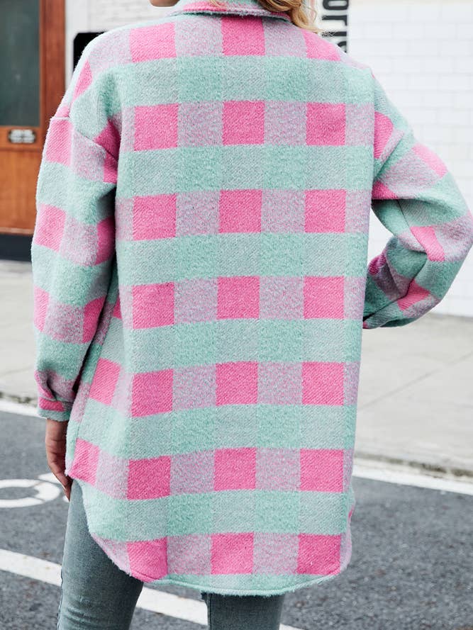 Single-Breasted Long Plaid Tweed Coat with Pockets TOPW1569