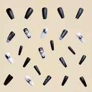 24pcs Christmas Nail Art Stickers - Black Ballet Shape Medium Length Glossy Press-On Nails with Santa Sleigh — view 3