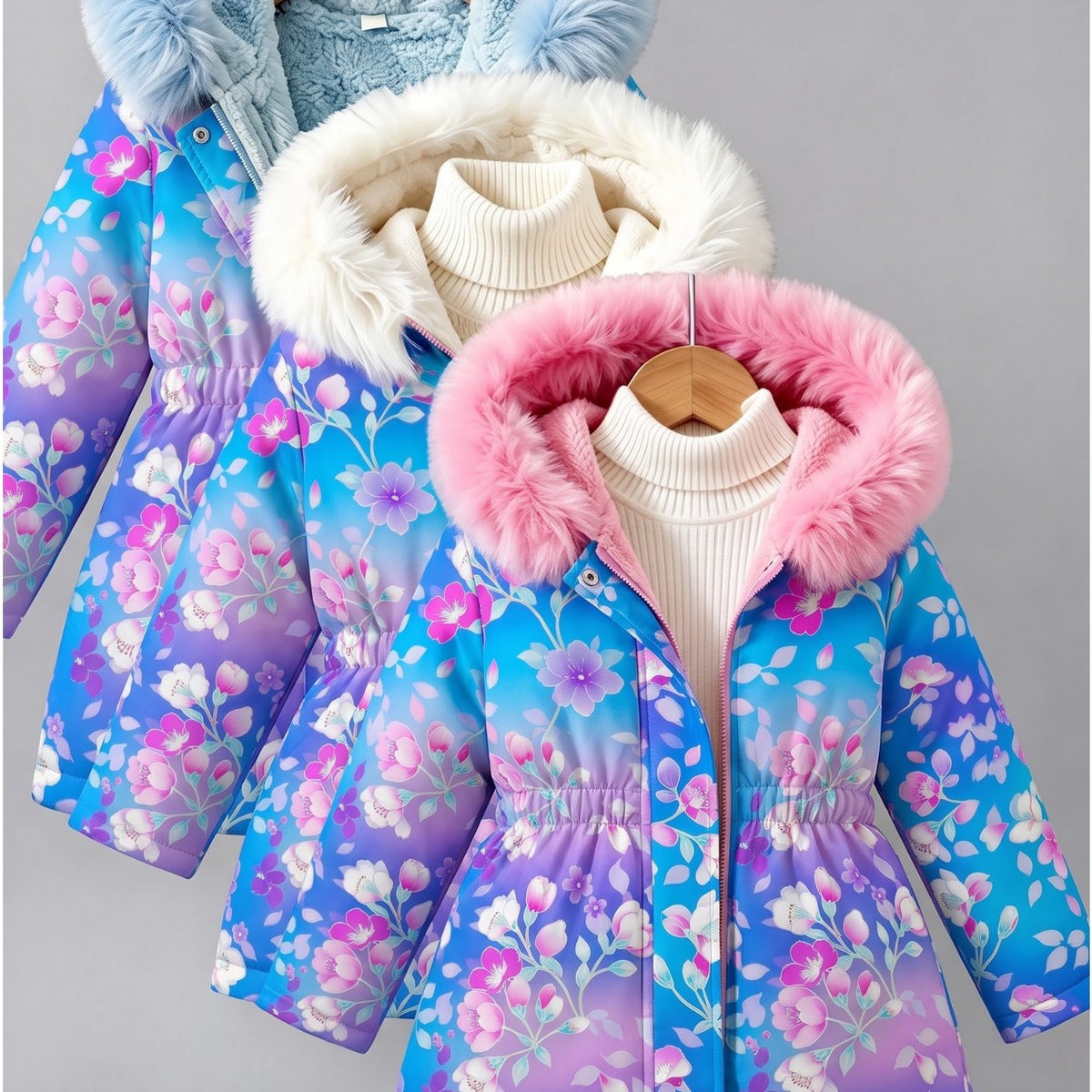 Autumn Winter New Girls' Fleece Hooded Jacket