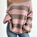 Women Off-Shoulder Striped Sweater Fall Lazy Style