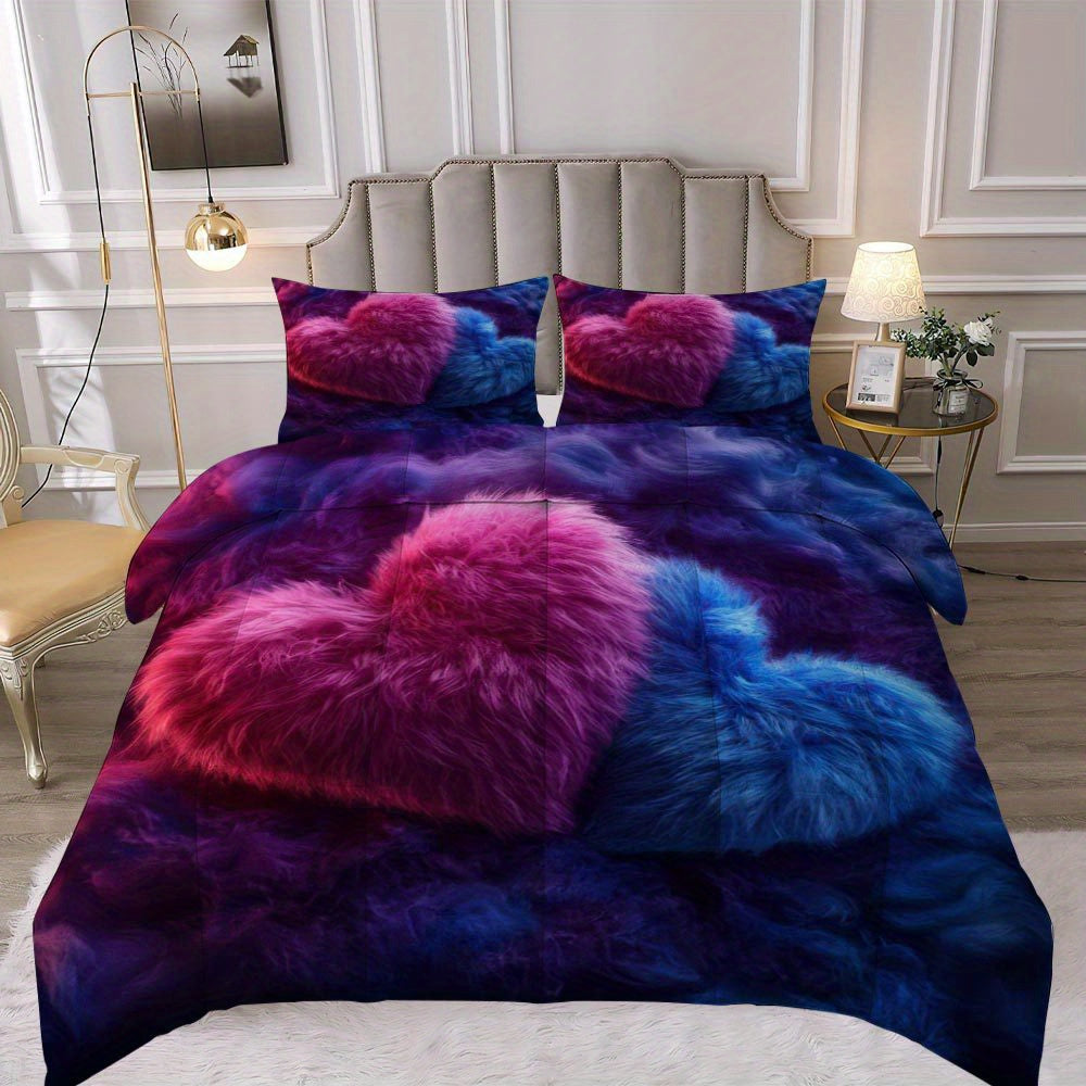 Latacaca 3pcs Heart Shaped Quilt Set Heart Shaped 260g thick blanket Set Cozy and Plush Comforter Bedding Set 1 Quilt + 2 Pillowcases Holiday Gift Idea for Merry Christmas Warm and Essential for Winter Season