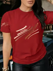 1pc Simple and Stylish Printed Short-Sleeve T-Shirt. The Design Highlight Features a Unique Line Pattern — view 11
