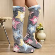 Women'S Over-The-Knee Plush Home Warm Boots, Random Star Print Long Floor Slippers, Floor Socks, Soft Sole — view 10