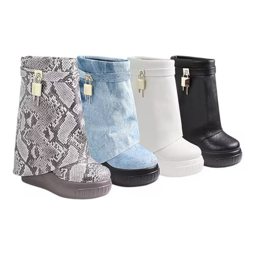 Ladies' Footwear, Cozy, Elevated Heels, Short Boots, Plush, Ribbon Detail, Adornment, Weather-Resistant, Trendy — view 27