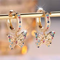 A Pair of Butterfly Hoop Earrings - Golden Synthetic Synthetic Zirconia Earrings - Colorful and Cute Jewelry — view 1