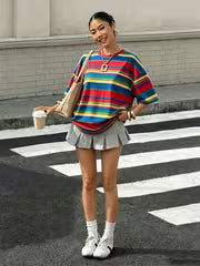 Dopamine Colorful Striped Women'S T-Shirt Spring Summer Autumn Casual Short Sleeve — view 3