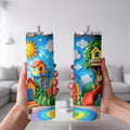 1pc 20Oz Colorful Cartoon Playground Treehouse Rainbow Sun Clouds Pattern Stainless Steel Insulated Tumbler — view 2