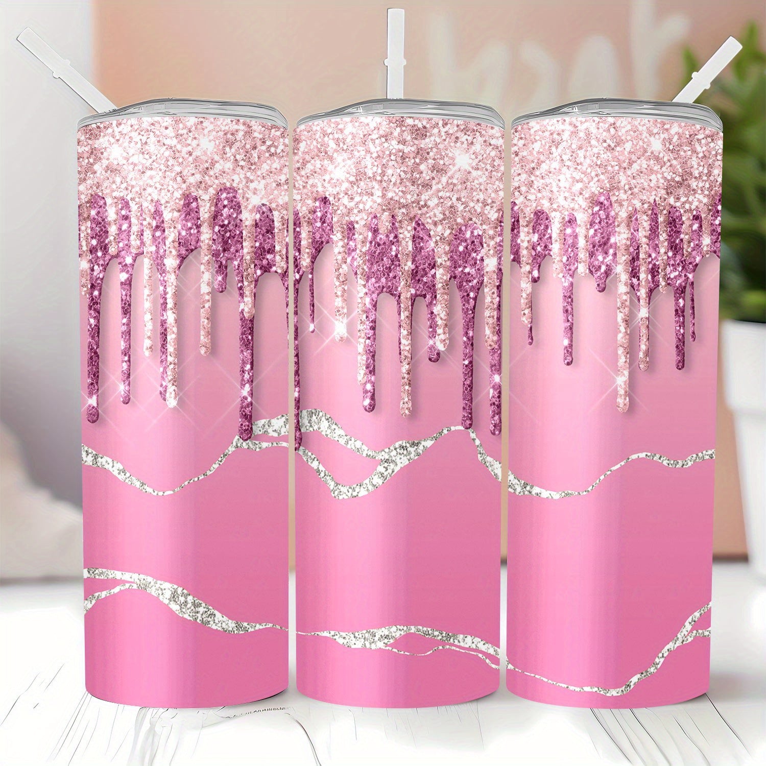 20oz Glam Crystal Pattern Insulated Tumbler with Lid and Straw, Creative Fashion Stainless Steel Vacuum Cup for Hot and Cold Beverages, Ideal Gift for Mom, Lover, Couple, Sister, Friend - Portable Sports Cup for Home, Travel, Outdoor Use