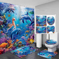 2D Flat, 4pcs Bathroom Decoration Set, Ocean Themed 2D FLAT Shower Curtain and Non-Slip Bath Mats Toilet Lid — view 12