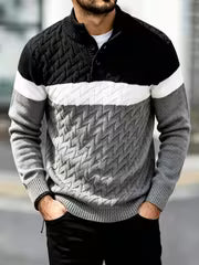 JANE DRESSINGLOG Men's Business and Leisure Style Half High Collar Color Blocked Twisted Flower Knitted Sweater — view 3