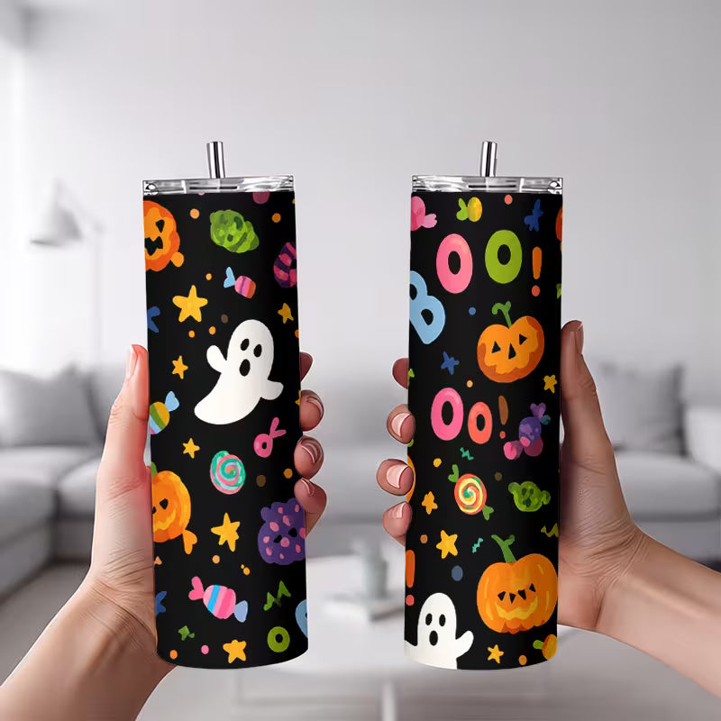1pc 20oz Halloween Pumpkin Candy Pattern Stainless Steel Insulated Tumblers Coffee Office Travel Mug with Lid — view 8