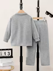 2pcs Boys' Half-zip Lapel Polo Sweatshirt and Long Pants Set, Made of Lightweight, Comfortable, and -friendly — view 3