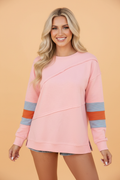 PRETTY BASH Stripe Colorblock Patchwork Long Sleeve Blouse