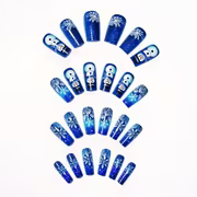 47pcs Full Cover Press on Nails Suitable for Christmas, Ballerina Medium Length Glossy Acrylic Nails with Blue — view 4
