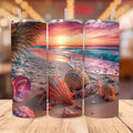 20oz Stainless Steel Tumbler with Seashell Beach Design - Vacuum Insulated Travel Mug with Lid and Straw
