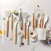 15pcs Silicone Utensil Set - Non-Stick Cooking Utensils with Wooden Handle & Storage Bucket - Apartment & Dorm — view 5