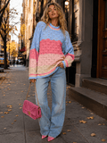 Women's long sleeve colorblock knit pullover sweater