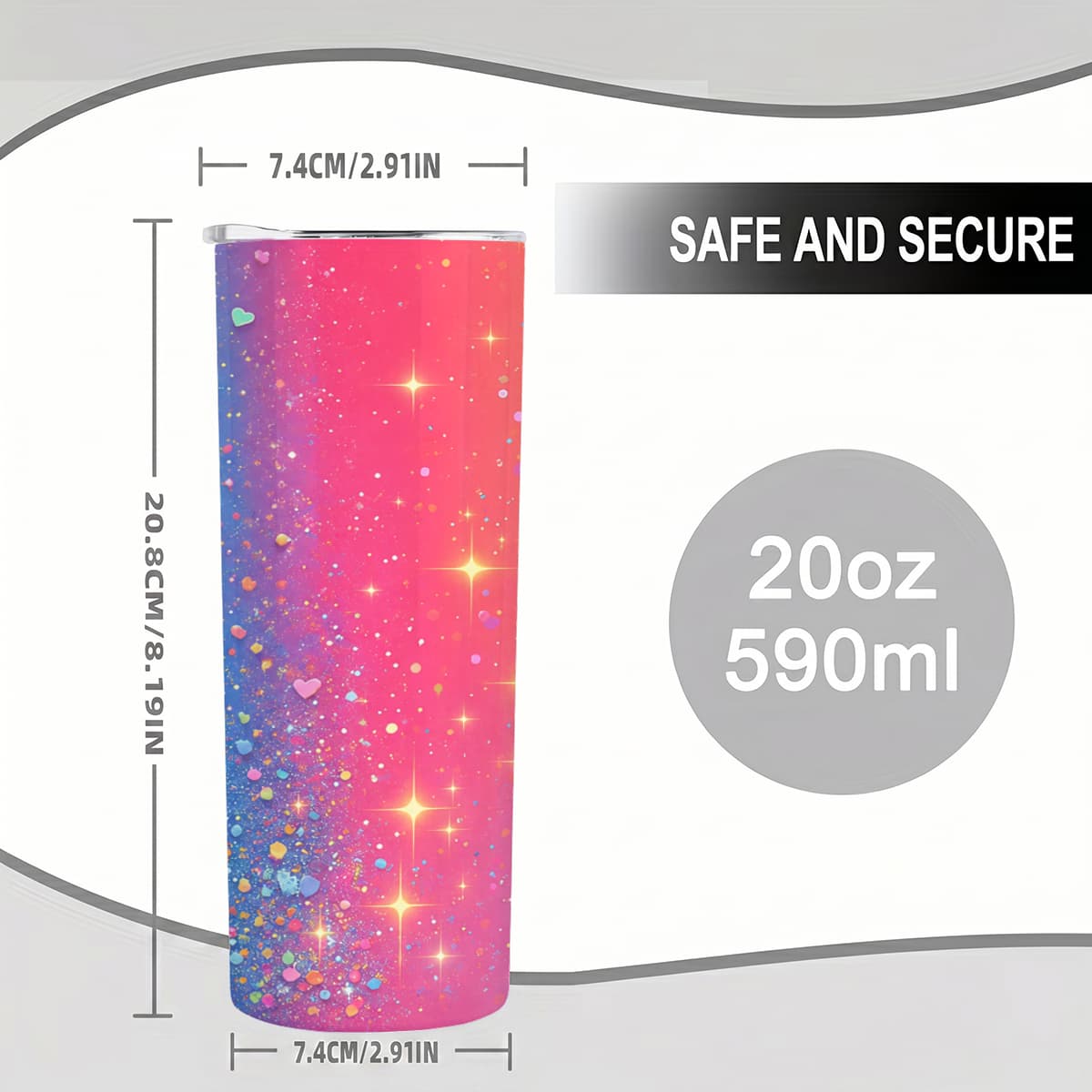 1pc 20oz Rainbow Sparkle Heart Glitter Pattern Stainless Steel Insulated Tumblers Coffee Office Travel Mug with Lid Cup Daily Use Leakproof And Bpa Free Keep Drink Hot And Cold Ideal Gift for Friends Family Colleagues on Birthday Christmas Valentine