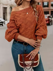 Women's Cable Pullover Sweater, All-Over Diamond Cable and Cable Pattern, Long Sleeve, Loose Fit, Vintage Style — view 1