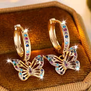 A Pair of Butterfly Hoop Earrings - Golden Synthetic Synthetic Zirconia Earrings - Colorful and Cute Jewelry — view 4